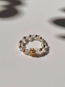 Floral Clear Glass Beaded Ring